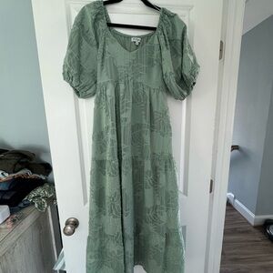 Polagram Green Puff Sleeve Maxi Sundress